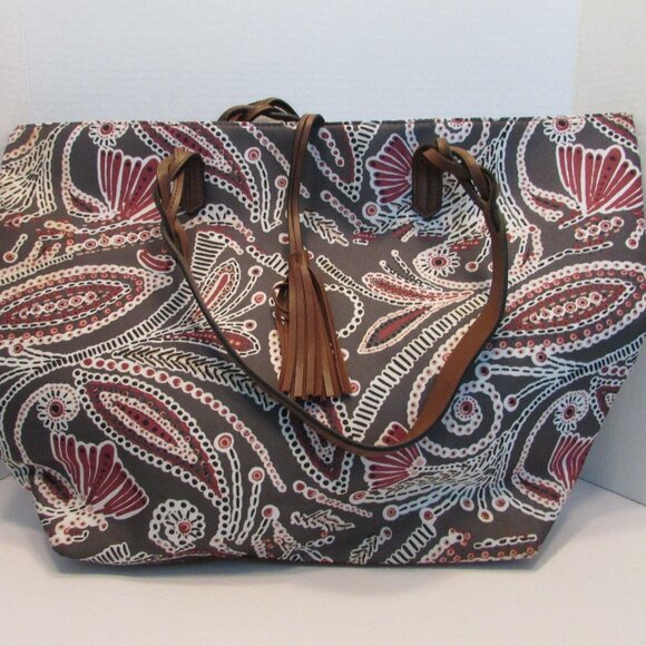 Bohemian Braided Handle Tote Bag Brown, Burgundy Faux Leather/Polyester - Picture 1 of 10